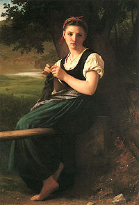 dipinto: Donna che lavora a maglia, di Adolphe Bouguereau