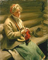 dipinto: Donna che lavora a maglia, di Anders Zorn